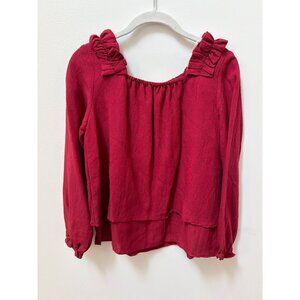 Girls Hayden Red Long-Sleeve Layered Blouse With Ruffle Details & Elastic Neckli